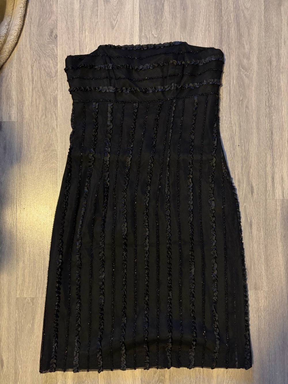 Robin Jordan Strapless Black Ruffle-Trim Midi Dress